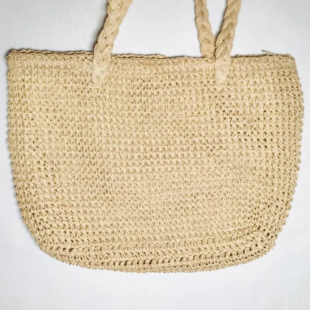 Vintage Y2K Woven Floral Cottagecore Knit Tan Shoulder Bag Boho Grandma Purse - Picture 3 of 5